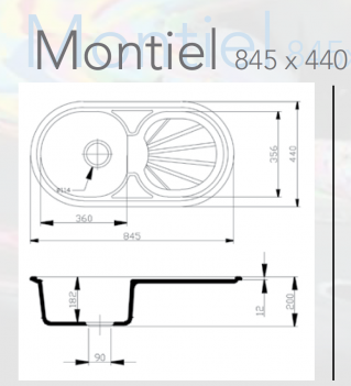 FREGADERO SINTÉTICO MONTIEL 1 SENO Y ESCURRIDOR 825X425MM URDAPLAST