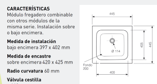 FREGADERO SINTÉTICO DE ENCIMERA O BAJO ENCIMERA TAJO  445 x 445 mm URDAPLAST.