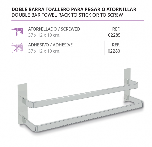 28.88BELTRAN-Barra de MUEBLES Toallero Adhesivo de 37 cm Cromo 2281