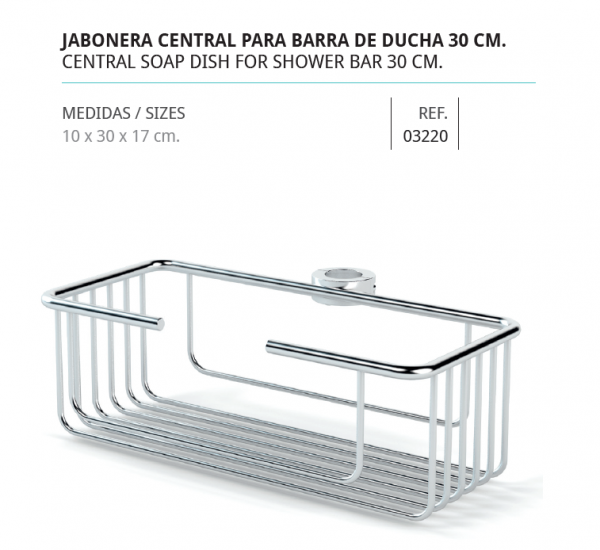 Jabonera Central para Barra de Ducha 20 cm. Rejilla - Metalúrgicas