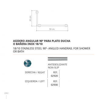 BELTRAN ASIDERO ANGULAR A 90º PLATO DE  DUCHA O BANERA  INOX 18/10 02920 O 02930