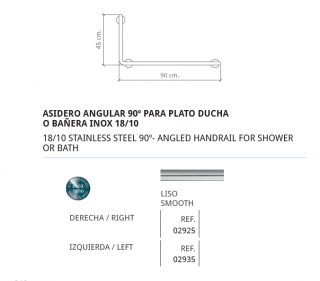 BELTRAN ASIDERO ANGULAR A 90º PLATO DE  DUCHA O BANERA  INOX 18/10 02925 O 02935 NUEVO