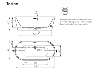 BAÑERA EXENTA SERIE TORINO NUEVA SANYCCES