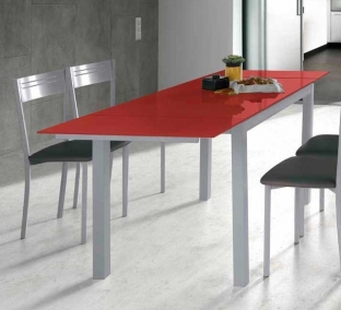 HISPANOHOGAR  MESA DE COCINA DE CRISTAL EXTENSIBLE ROJO 75815