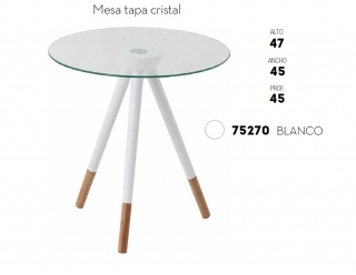 HISPANOHOGAR MESA AUXILIAR REDONDA BLANCA CON CRISTAL TRANSPARENTE 75270