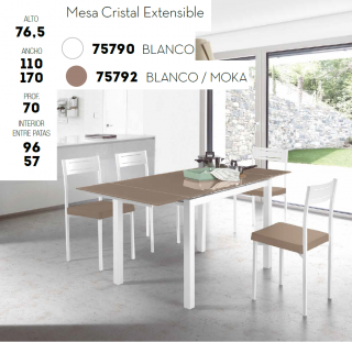 HISPANOHOGAR MESA DE COMEDOR CRISTAL MOKA EXTENSIBLE 75792