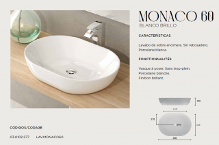 LAVABO BLANCO DE CERÁMICA  SOBRE ENCIMERA MONACO  ARTANDBATH 