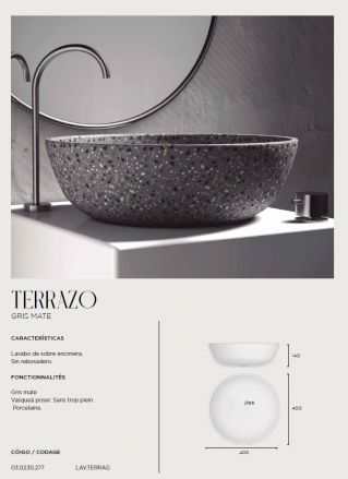 LAVABO DE  SOBRE ENCIMERA DE  TERRAZO GRIS MATE ARTANDBATH.