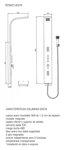 Columna Hidromasaje Gocta, en Cromo ,Blanca y Negra. GME