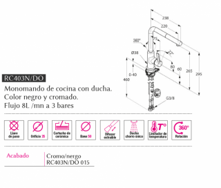 .LUISINA GRIFO DE COCINA EXTRAIBLE RC403N/DO 015 CON DUCHA