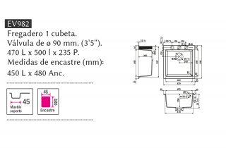 FREGADERO DE GRANITO QUADRILLE EV982 470 X 500 MM LUISINA LUISIGRANIT 