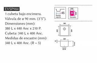 FREGADERO DE GRANITO BAJO ENCIMERA QUADRILLE EVSP984. LUISINA