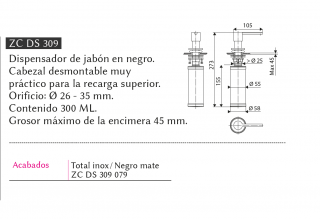 LUISINA DISPENSADOR DE JABÓN  EN  NEGRO ZC DS 309 NUEVO