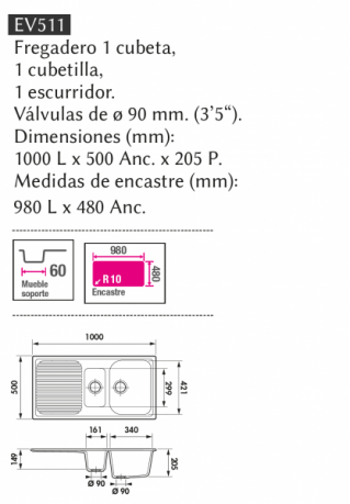 .LUISINA FREGADERO MODELO CARMEN EV511