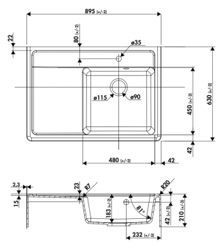 FREGADERO DE GRANITO THIBERT II EV 93011 - 895 x 630 mm