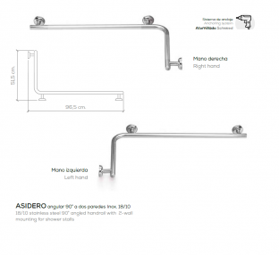 BELTRAN ASIDERO ANGULAR 90° A DOS PAREDES INOX  18/10  02960 / 02970