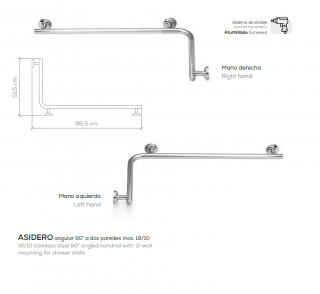 BELTRAN ASIDERO ANGULAR 90° A DOS PAREDES INOX  18/10  02960 / 02970