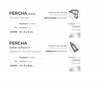 PERCHA DOBLE ADHESIVA - BENTRAL 00996