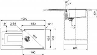 Fregadero Franke una cubeta con escurridor Urban UBG-611-100 