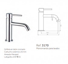 GRIFO DE LAVABO MONOMANDO CAÑO BAJO SIRIO CROMO  GME 3170