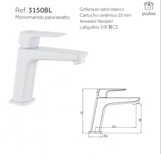 GRIFO MONOMANDO DE LAVABO MODELO MARRIOT BLANCO 3150BL GME 