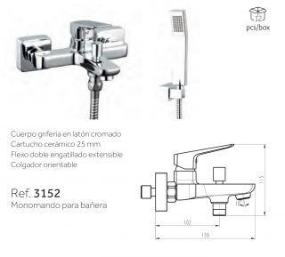 GRIFO MONOMANDO DE BAÑERA MODELO MARRIOT  GME 3152