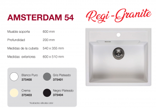 FREGADERO  MODELO AMSTERDAM 54 DE GRANITO  SOBRE ENCIMERA SOLFLESS